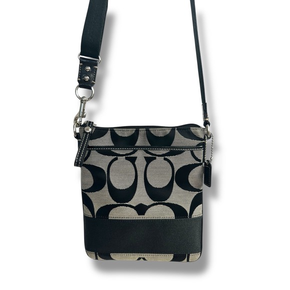 Coach Handbags - Coach Signature File Bag Black Gray Monogram Canvas Crossbody Messenger Bag